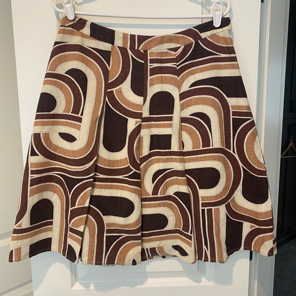 Banana Republic Linen Brown, Tan, and Cream Patterned Skirt